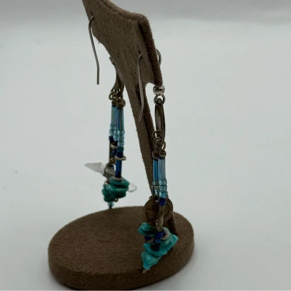 Elegant moon and sun Beaded turquoise Dangle Earrings